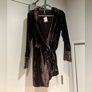 Elegant Brown Velvet Wrap Dress